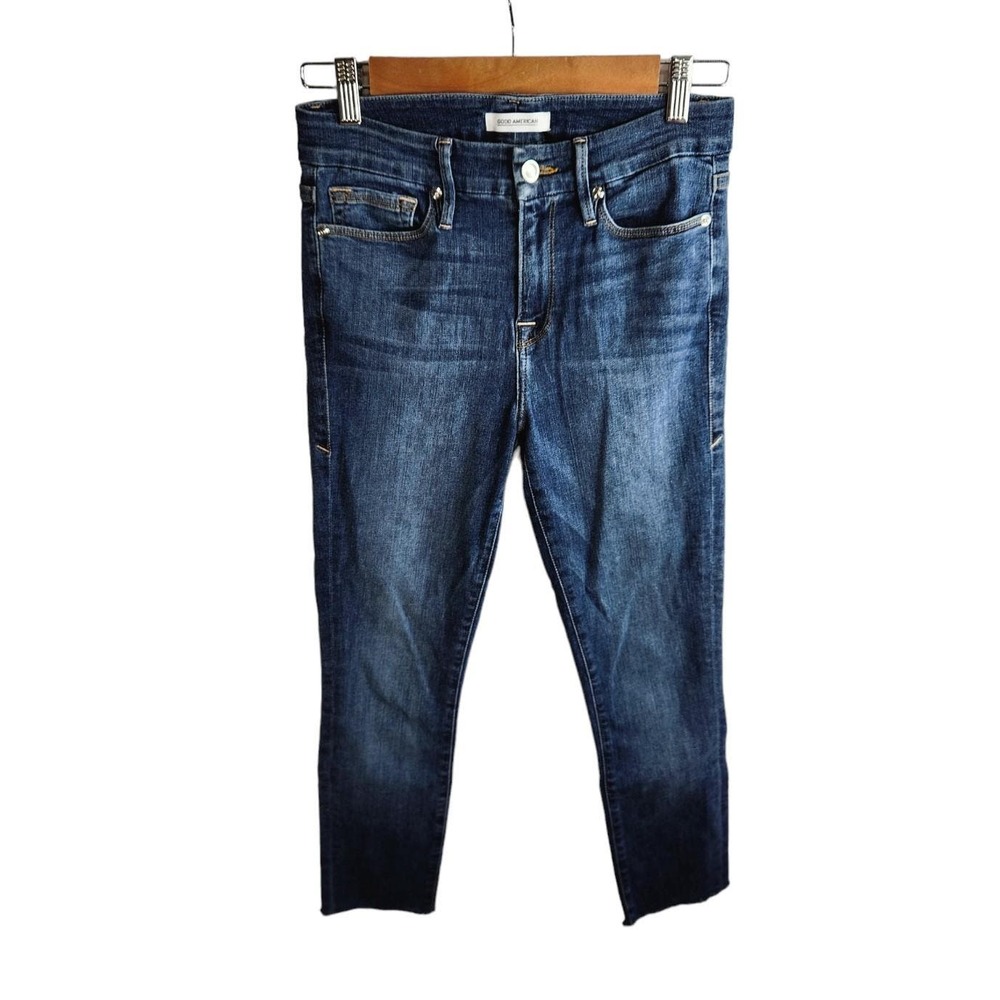 Good American Good Legs Skinny‎ Jeans Altered Crop Raw Hem Blue004 Womens 6